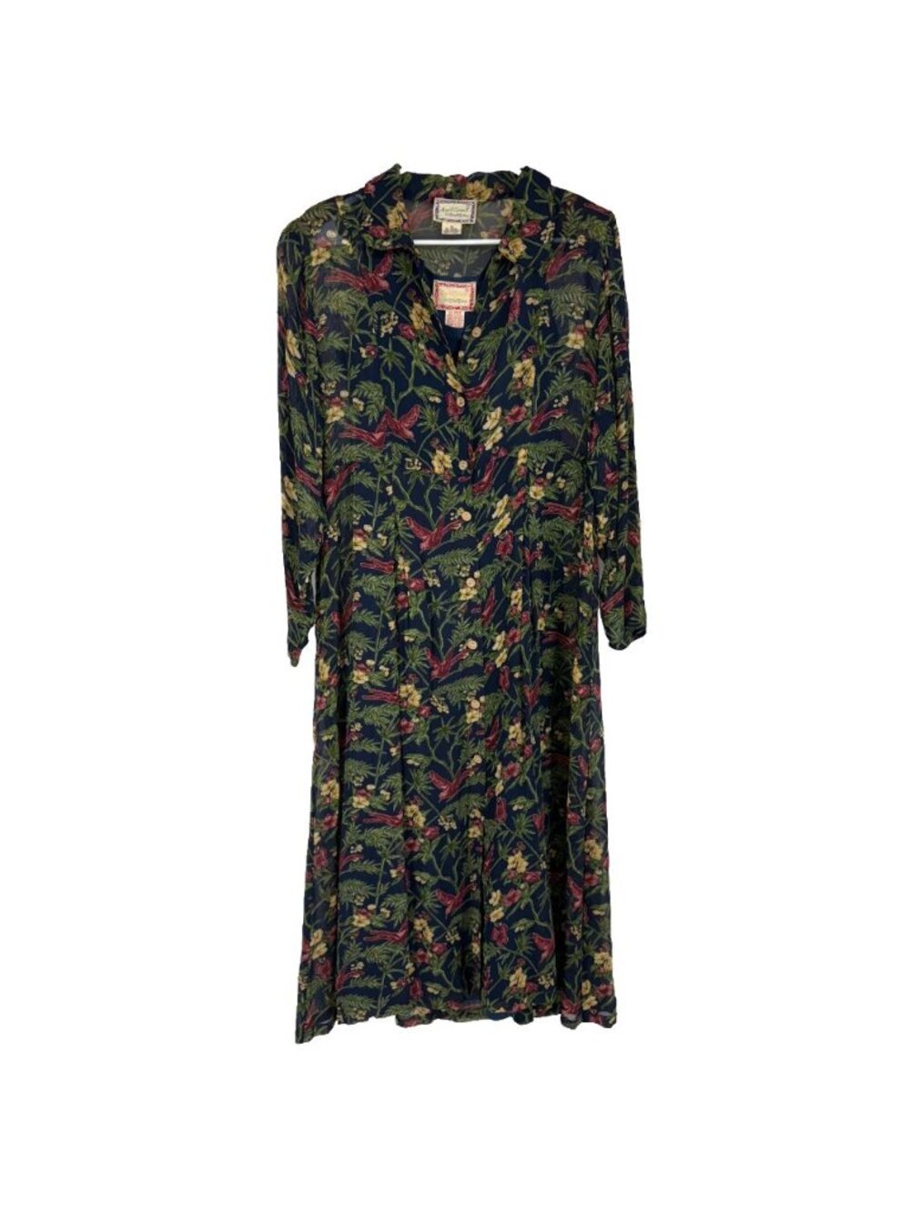 April Cornell Women M Floral Shirt Dress Midi Long Sleeve Vintage Cottagecore